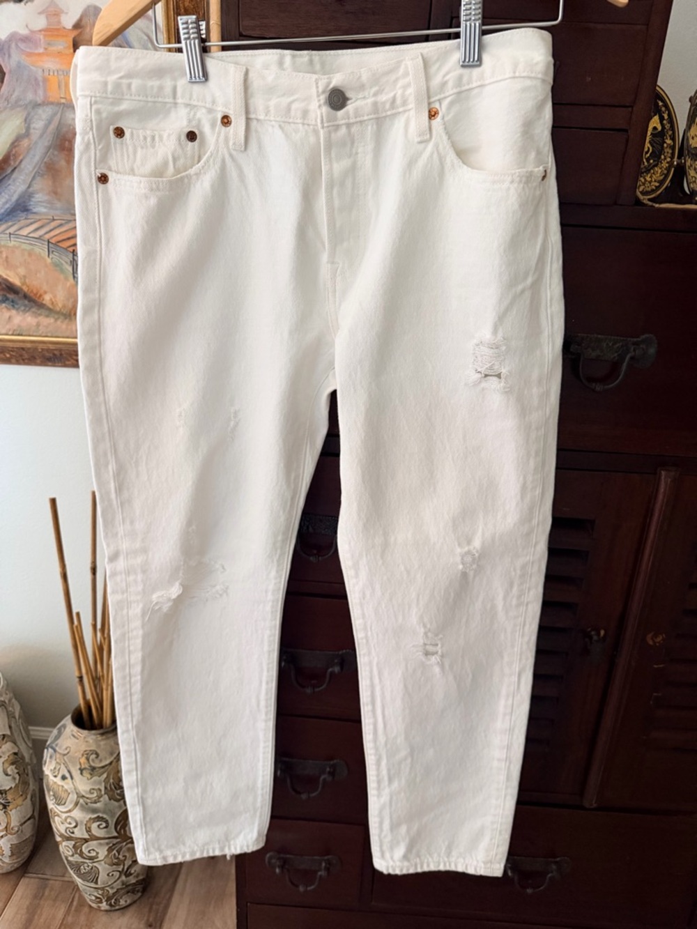 Levi's 501 Women's Distressed Straight Leg Jeans in White